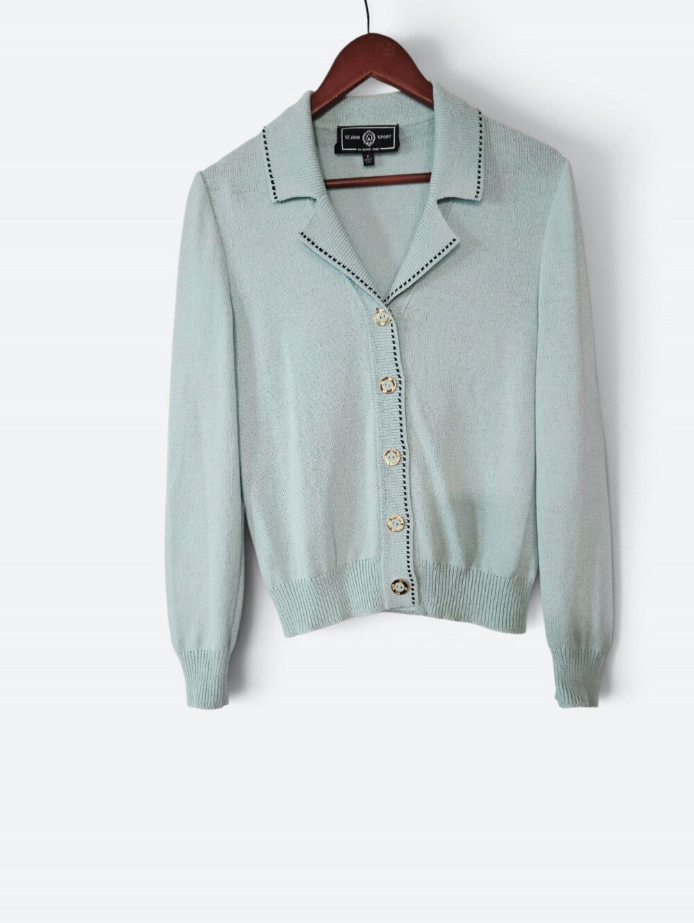 St. John Sport Vintage Santana Knit Contrast Stitch Sweater Cardigan Blazer P